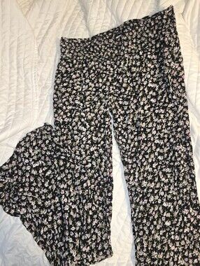Black Floral Wide-Leg Pants - Women's Comfortable Jumpsuit Alternative